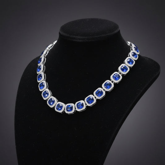 Blue CZ Stone Cuban Chain Necklace
