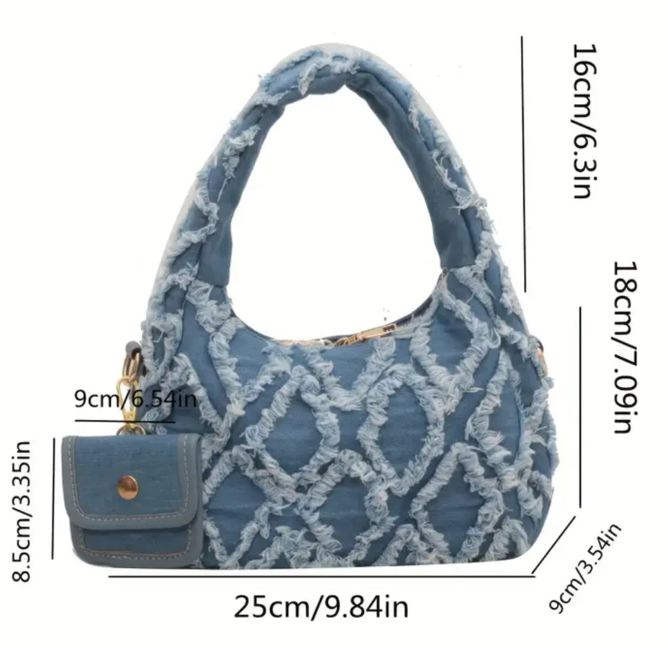 Denim Hobo Bag with Coin Purse