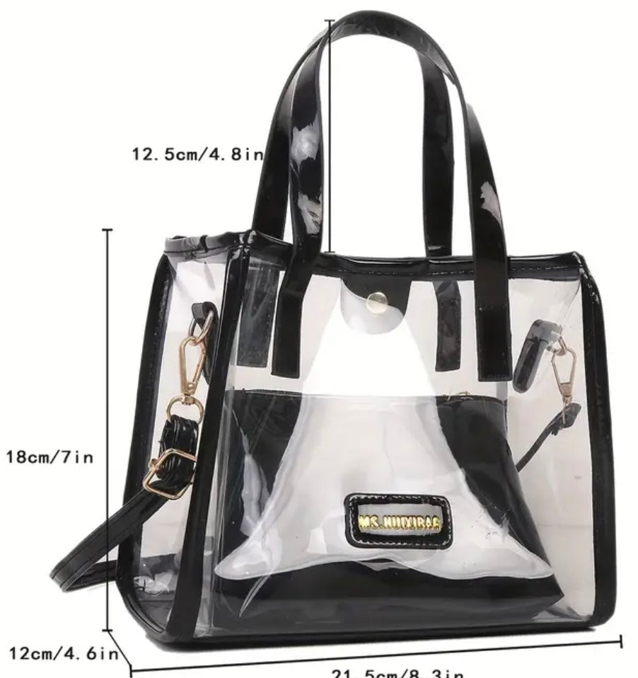 Handbag Tote Bag/Crossbody with Storage Bag Clear Black