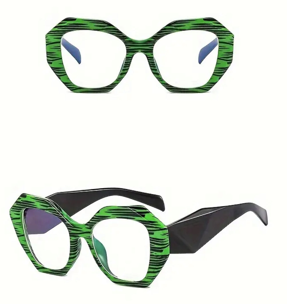 Geometric Green/Black Clear Glasses