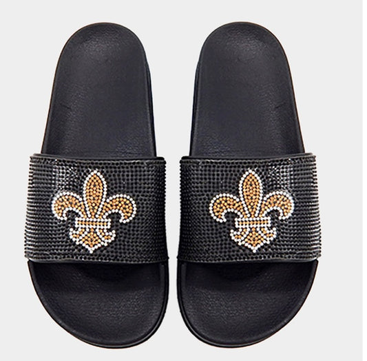 Bling Fleur de Lis Slide Slippers Size 10