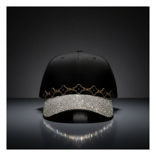 Black Rhinestone Clover Hat