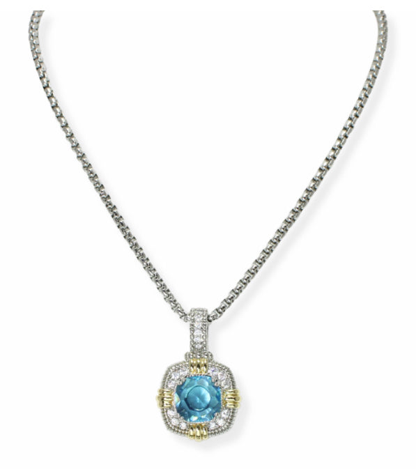 Ocean Cubic Zirconia Stone Pendant Necklace Two-Tone