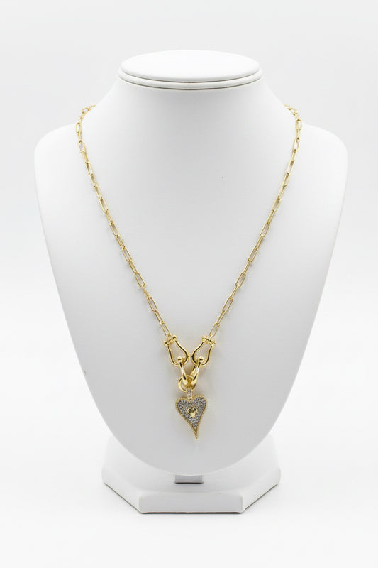 14K Gold Plated CZ Stones Horse Bit Heart Pendant Necklace