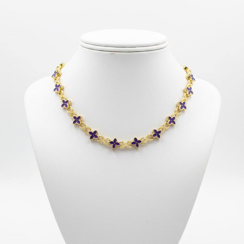 Blue Stone Clover Charm Cuban Necklace