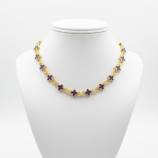Blue Stone Clover Charm Cuban Necklace