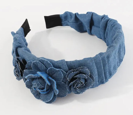 Dark Denim Rose Flower Headband