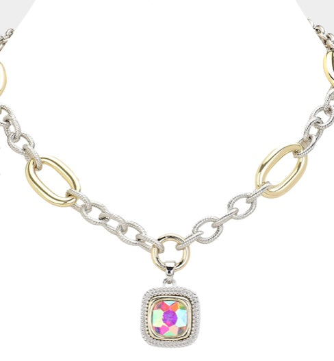 Clear Square Pendant Necklace