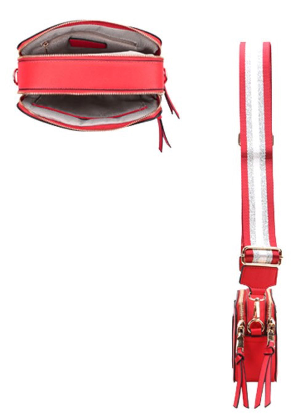 Faux Leather Crossbody Bag +Wallet Set Red