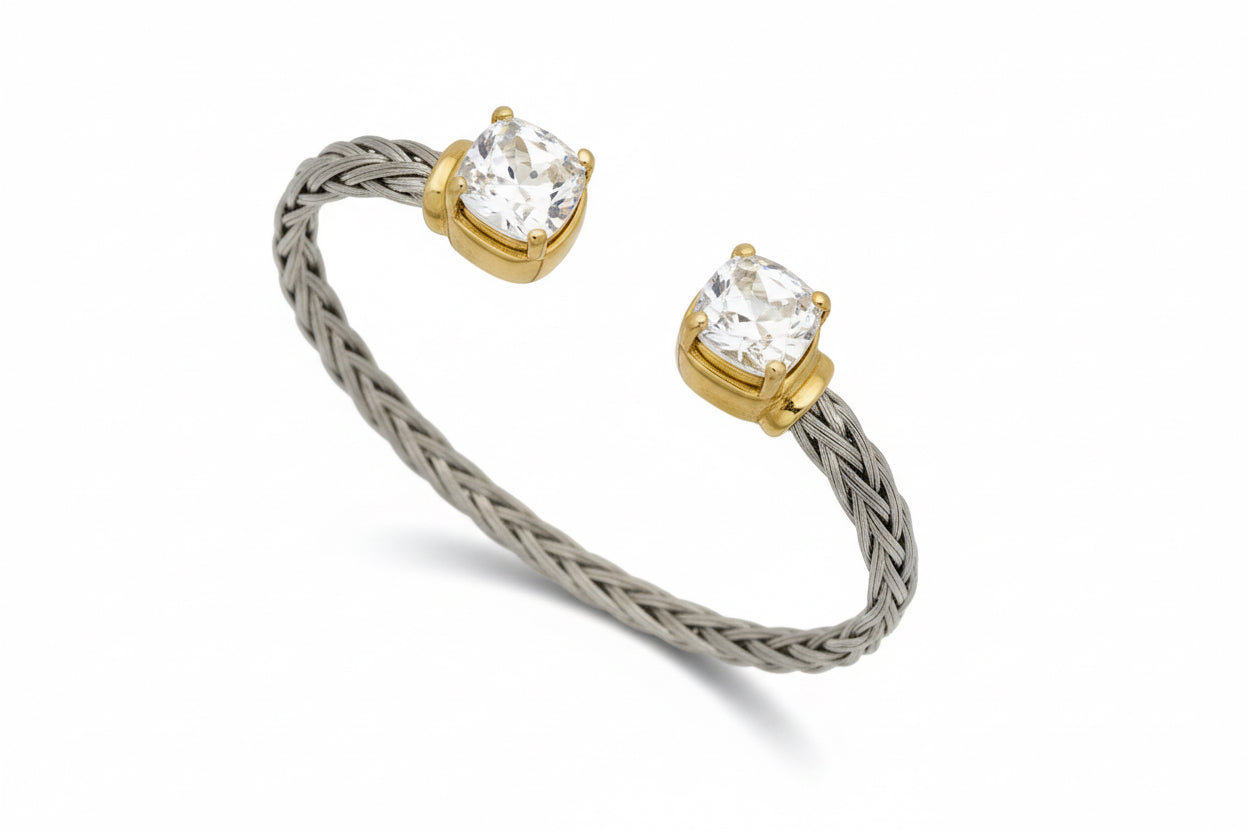 CZ Stone Twisted Cuff Bangle