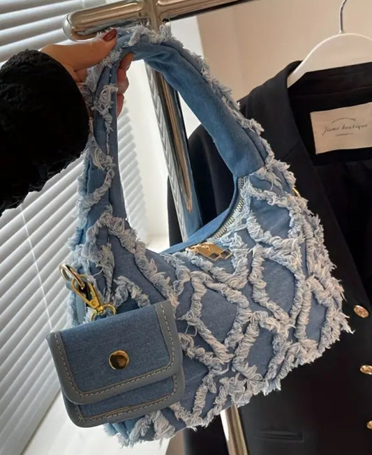 Denim Hobo Bag with Coin Purse