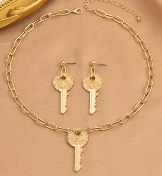 Key Earrings and Necklace Set