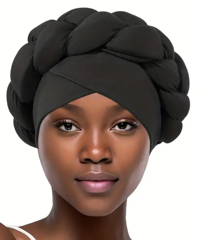 Big Braid Twist Turban Solid Color Head Wrap Black