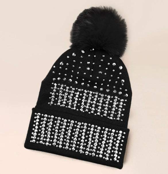 Bling Beanie Hat with Pom Pom