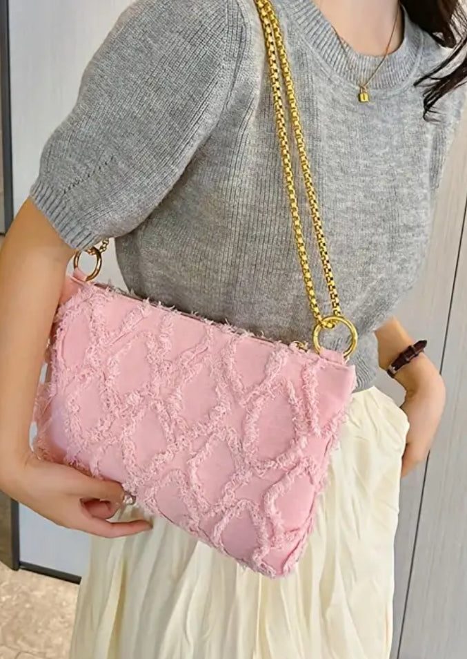 Pink Denim Crossbody Bag