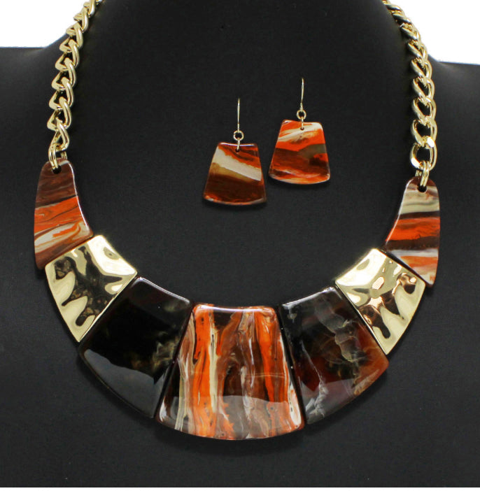 Gold/Orange, Geometric Necklace