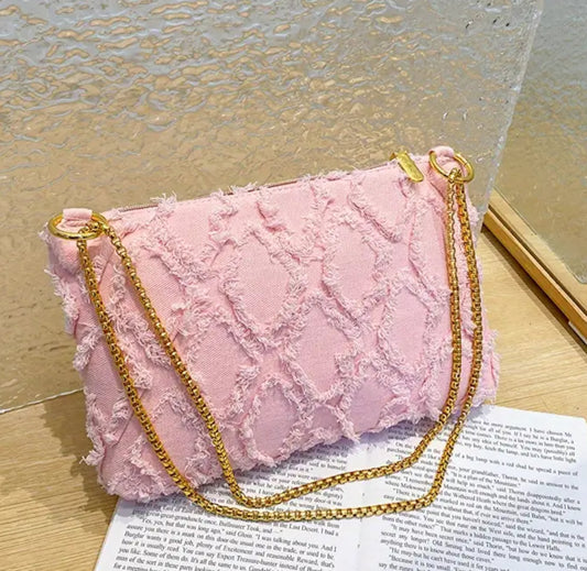 Pink Denim Crossbody Bag