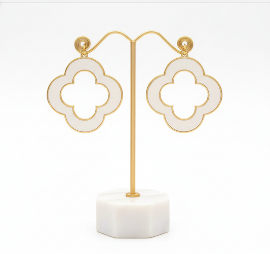 Gold/Cream Clover Hoop Earrings