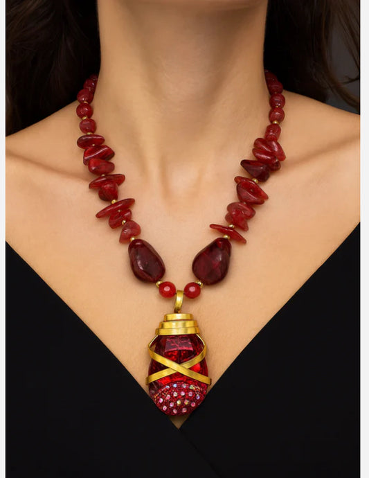 Geometric Statement Necklace, Red