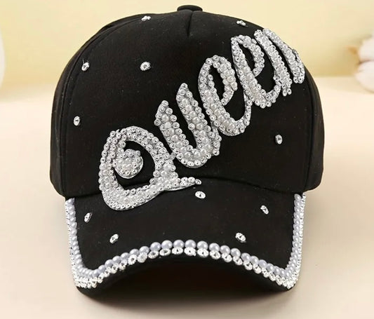 Queen Rhinestone Baseball Cap Black