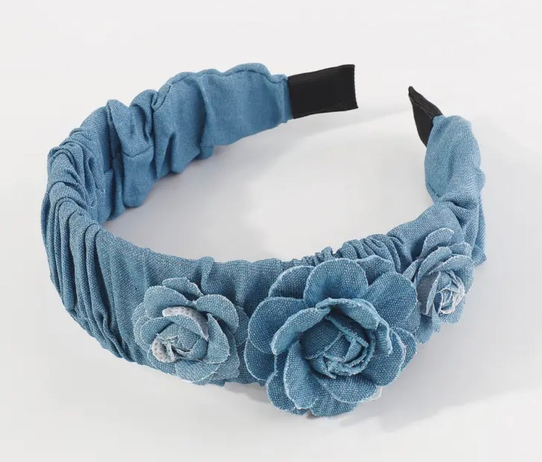 Denim Rose Flower Headband Light