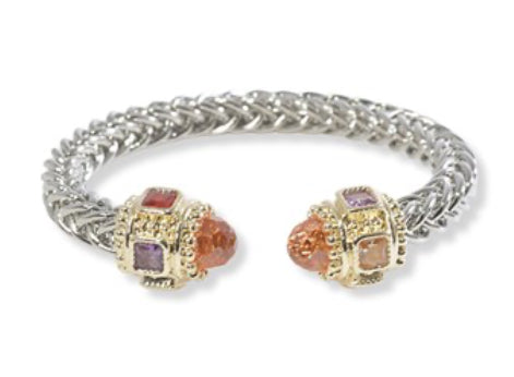 Two-Tone Topaz, Multi Cubic Zirconia Stone Cable Cuff Bracelet