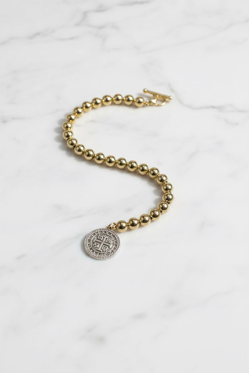 Ball Beaded Coin Charm Bracelet