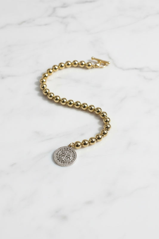 Ball Beaded Coin Charm Bracelet