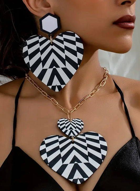 Zebra Print Heart Necklace and Earring Set