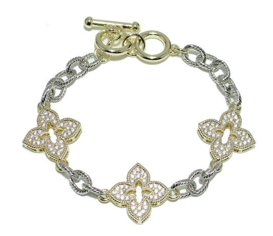 Flower Cubic Zirconia Toggle Bracelet