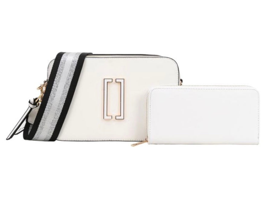 Crossbody Messenger Bag + Wallet White