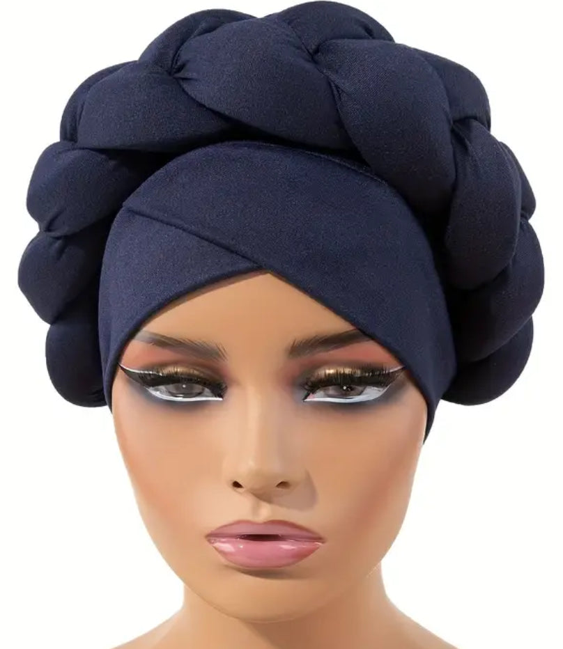 Big Braid Solid Color Twisted Turban Blue