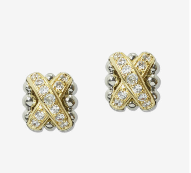 14K GOLD PLATED CUBIC ZIRCONIA X EARRING