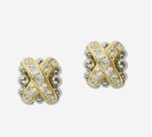 14K GOLD PLATED CUBIC ZIRCONIA X EARRING