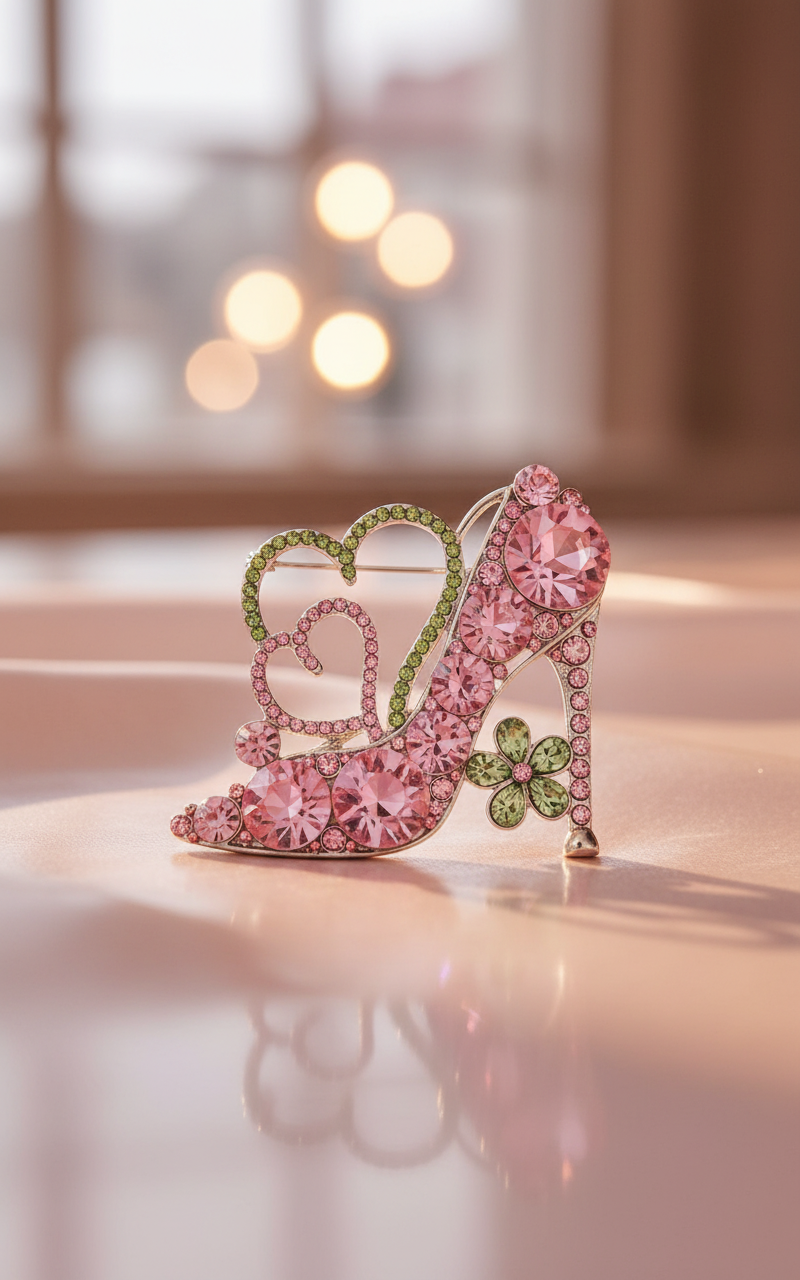 Pink/Green Brooch High Heel and Heart Design