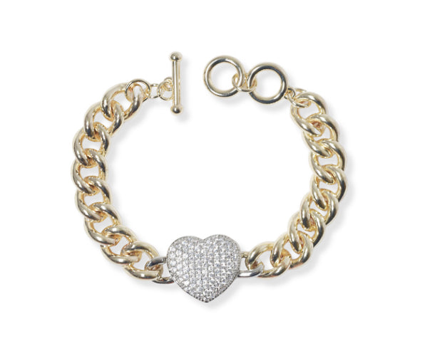 Cubic Zirconia Heart Chain Toggle Bracelet