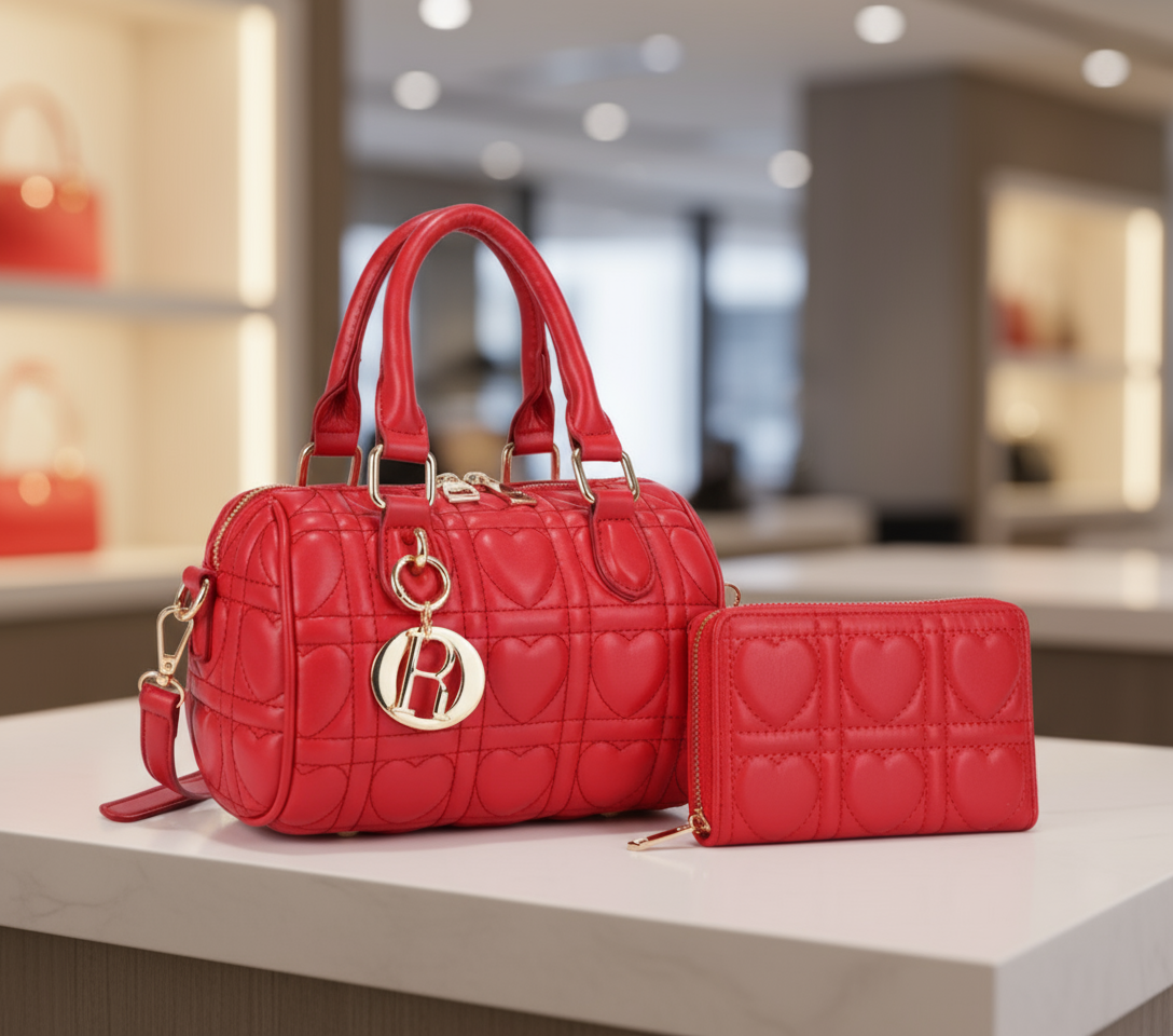 2-in-1 Satchel w/Wallet, Red