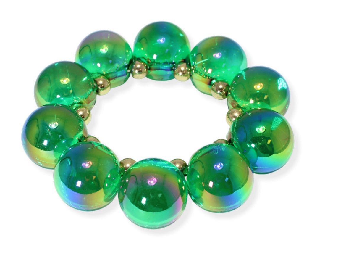 Transparent Ball Beaded Stretch Bracelet, Green AB