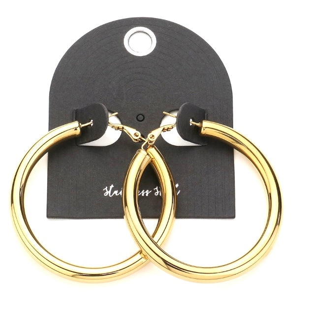 Stainless Steel Hoop Earrings Gold