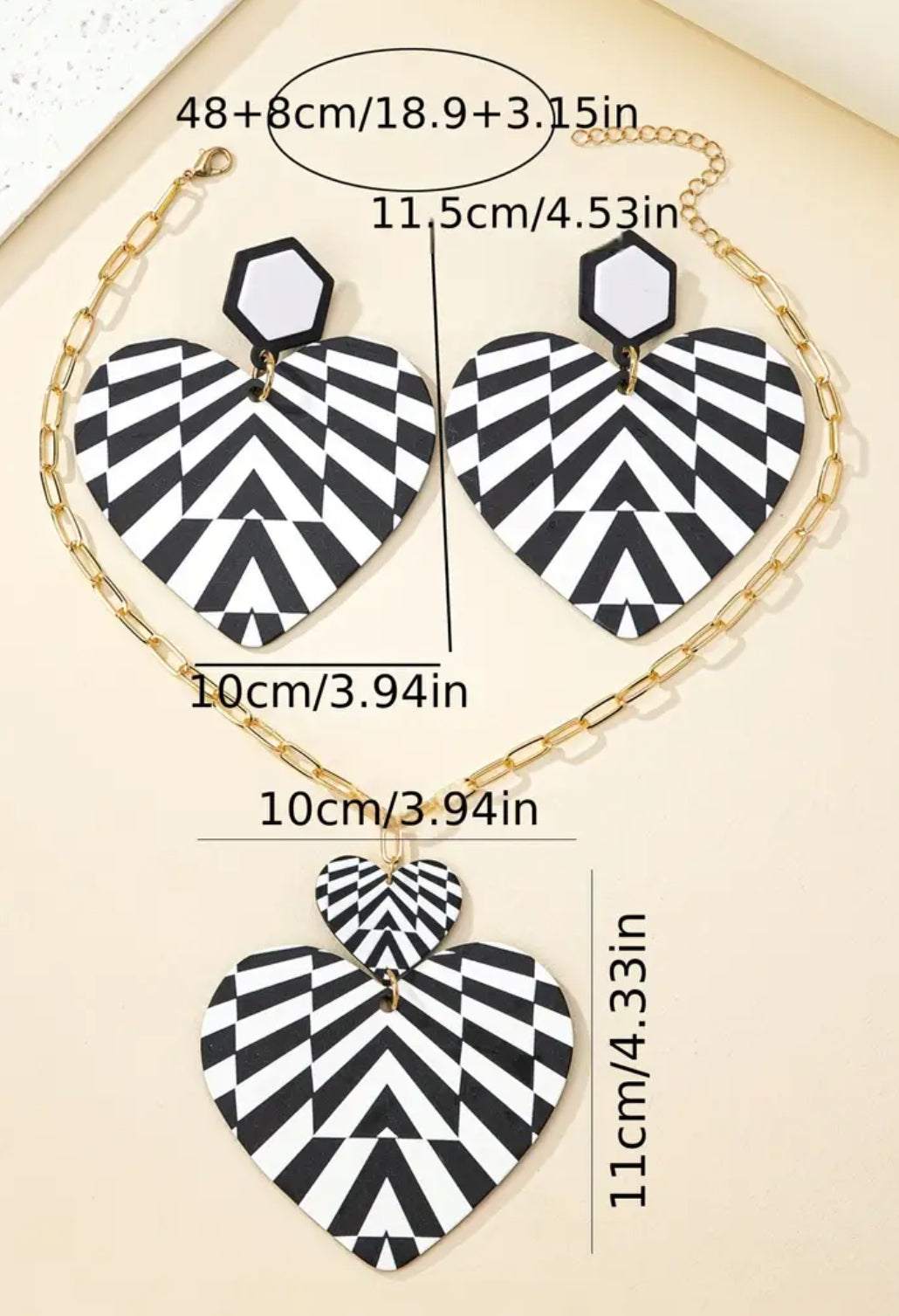 Zebra Print Heart Necklace and Earring Set