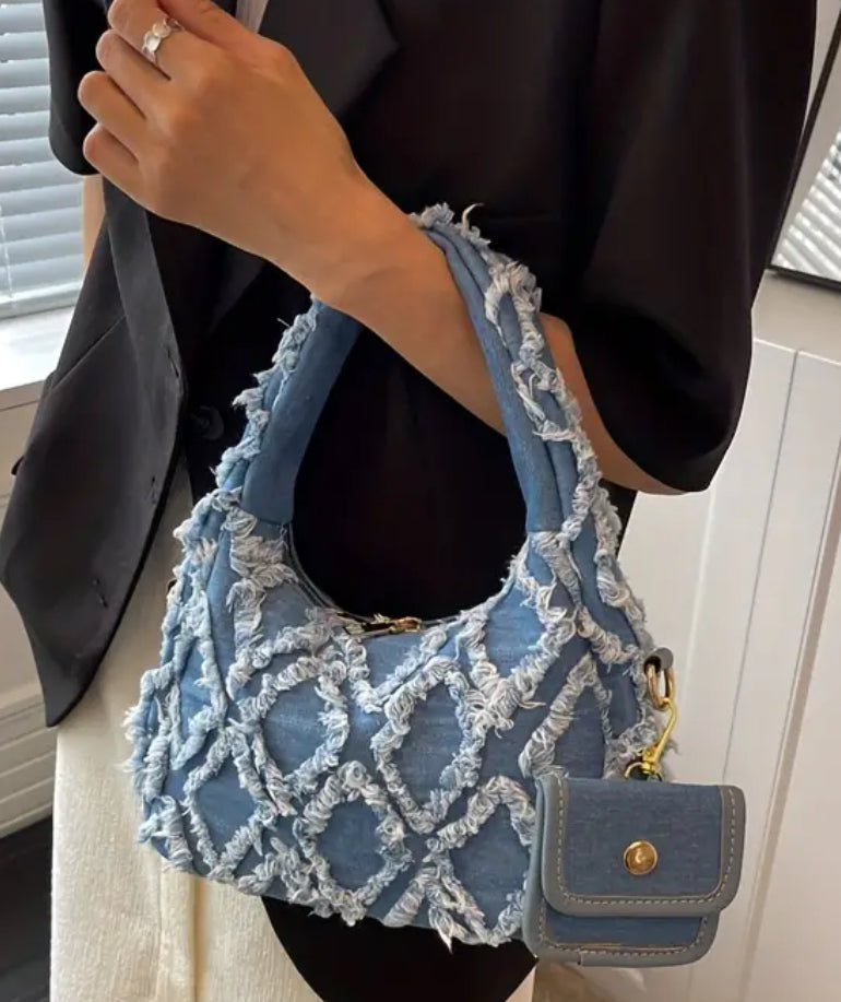 Denim Hobo Bag with Coin Purse