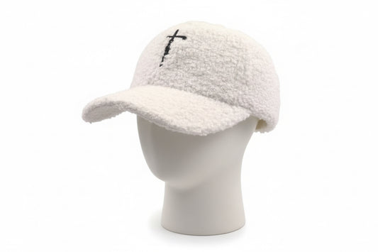 Fuzzy Ball Cap, White
