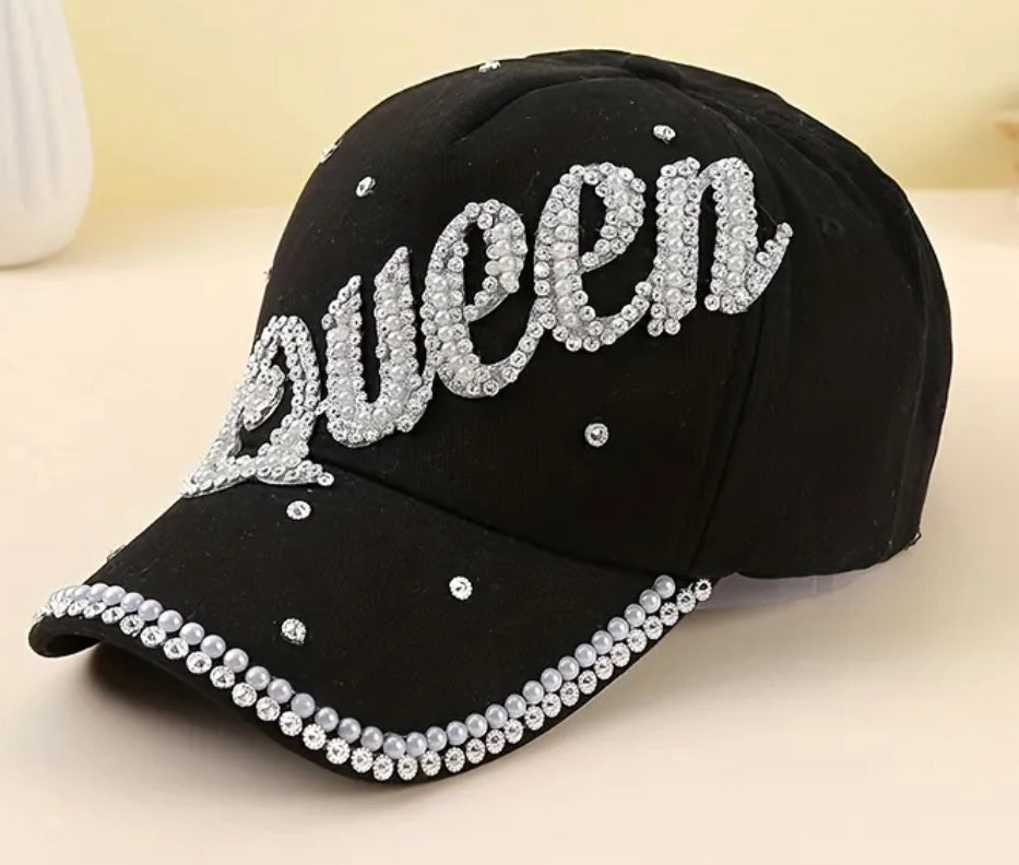 Queen Rhinestone Baseball Cap Black