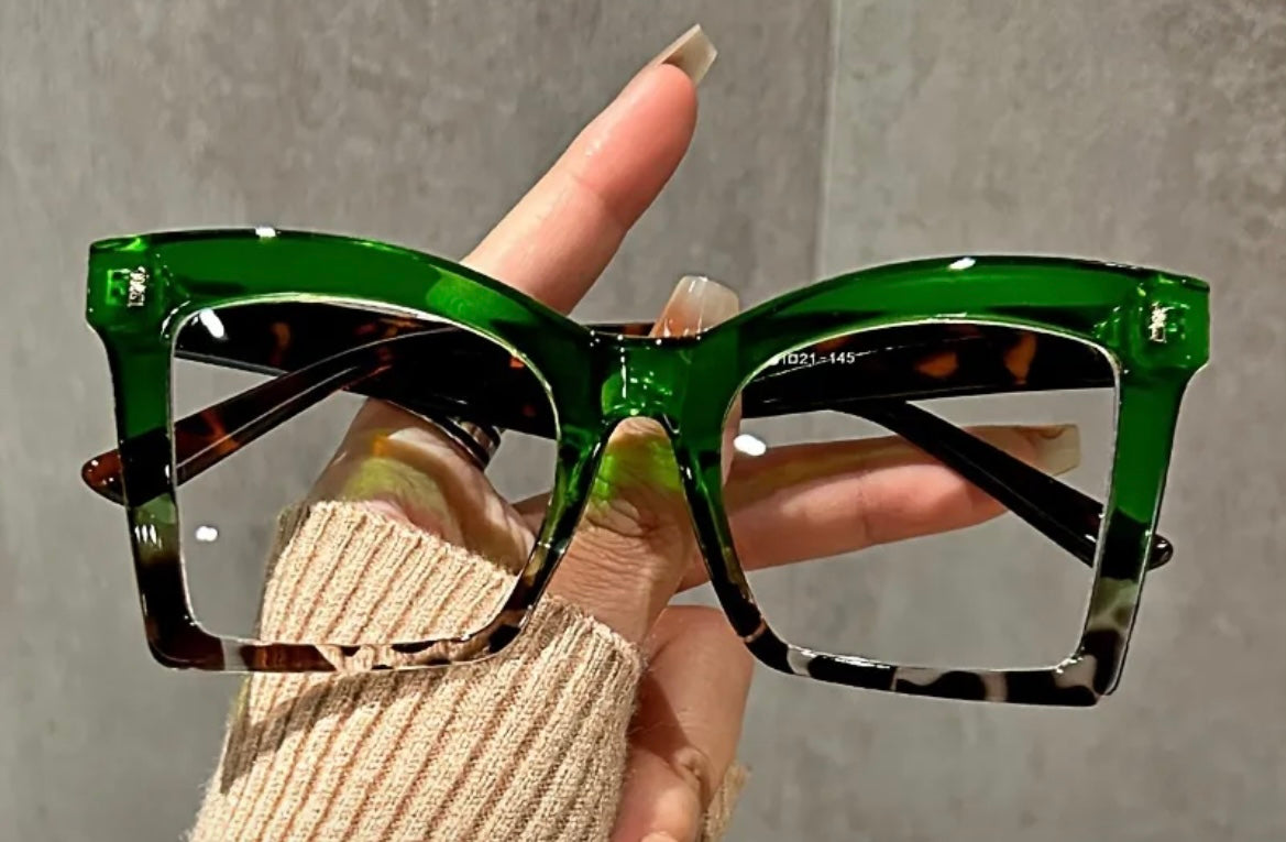 Glasses Clear Lens Leopard Print Frame - Green