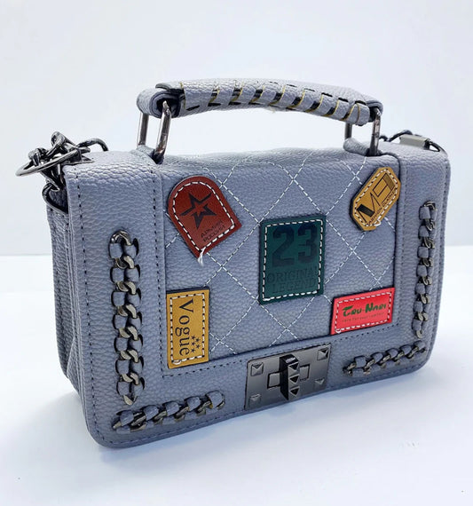 Patchwork Design Handbag, Grey