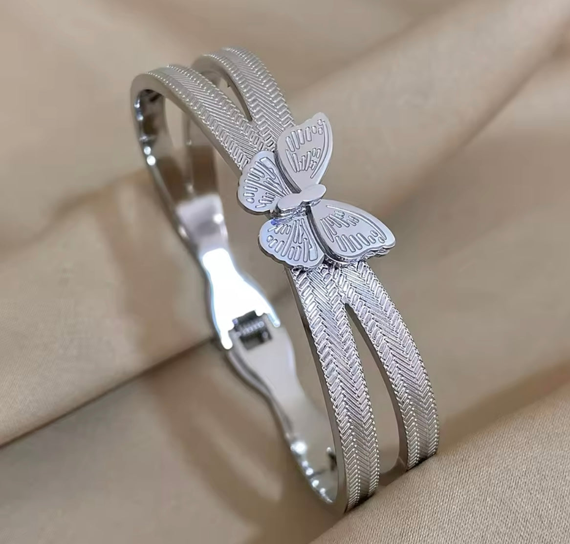 Butterfly Cuff Bangle Bracelet Stainless Steel Silver