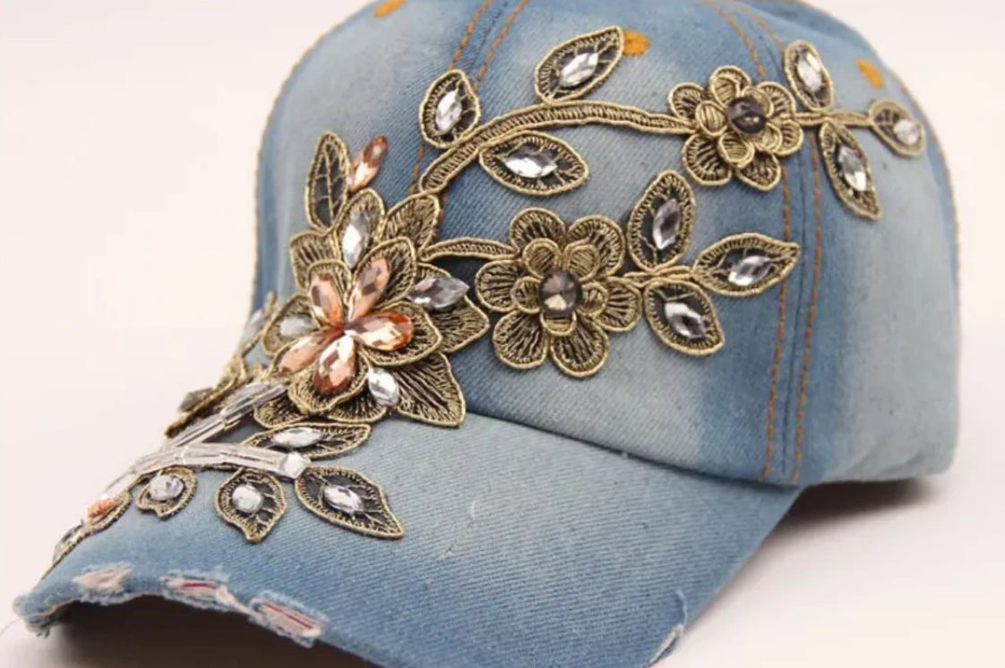 Floral Denim Cap