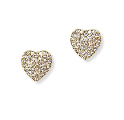 Heart Cubic Zirconia Stud Earrings Gold