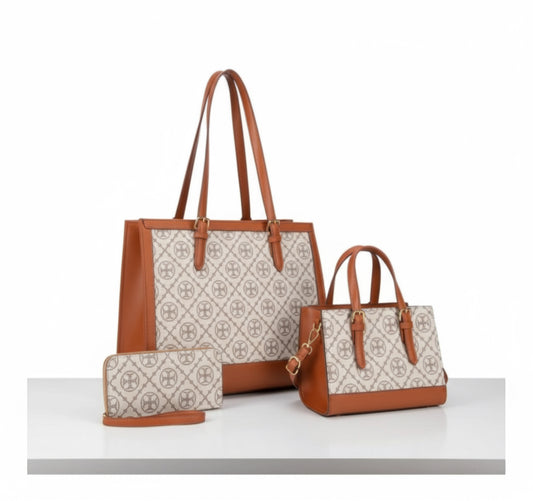 3 in 1 Handbag Set, Taupe Brown