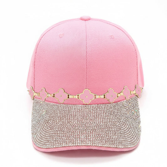 PINK RHINESTONE CLOVER CAP